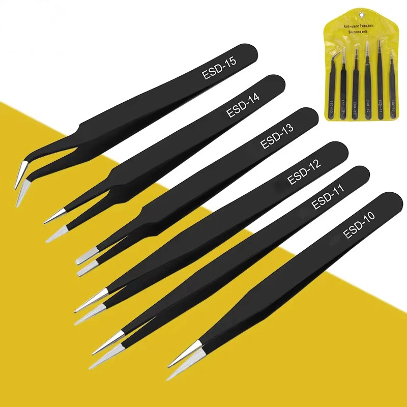 6pcs anti-static stainless ste - Model Kit Tweezers ulasan dan harga